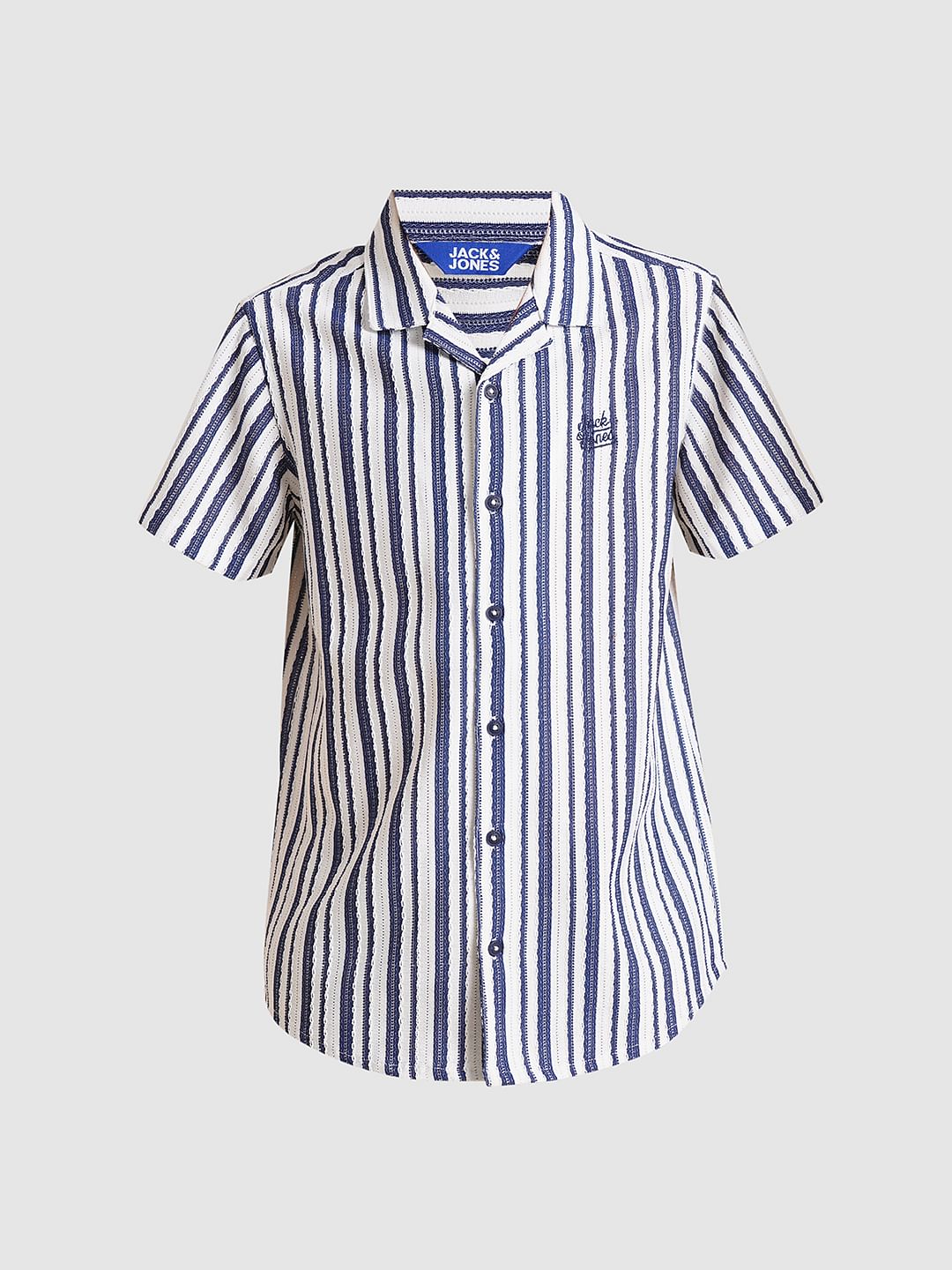 Boys Blue Yarn Dyed Striped Co-ord Set Shirt