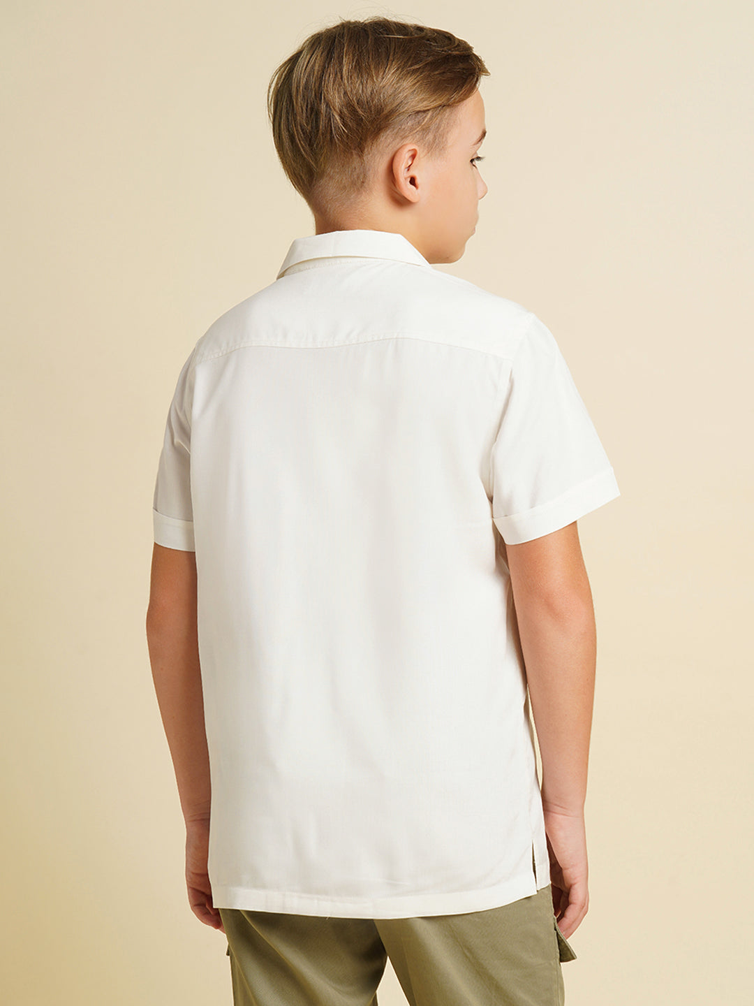 Boys White Printed Viscose Shirt