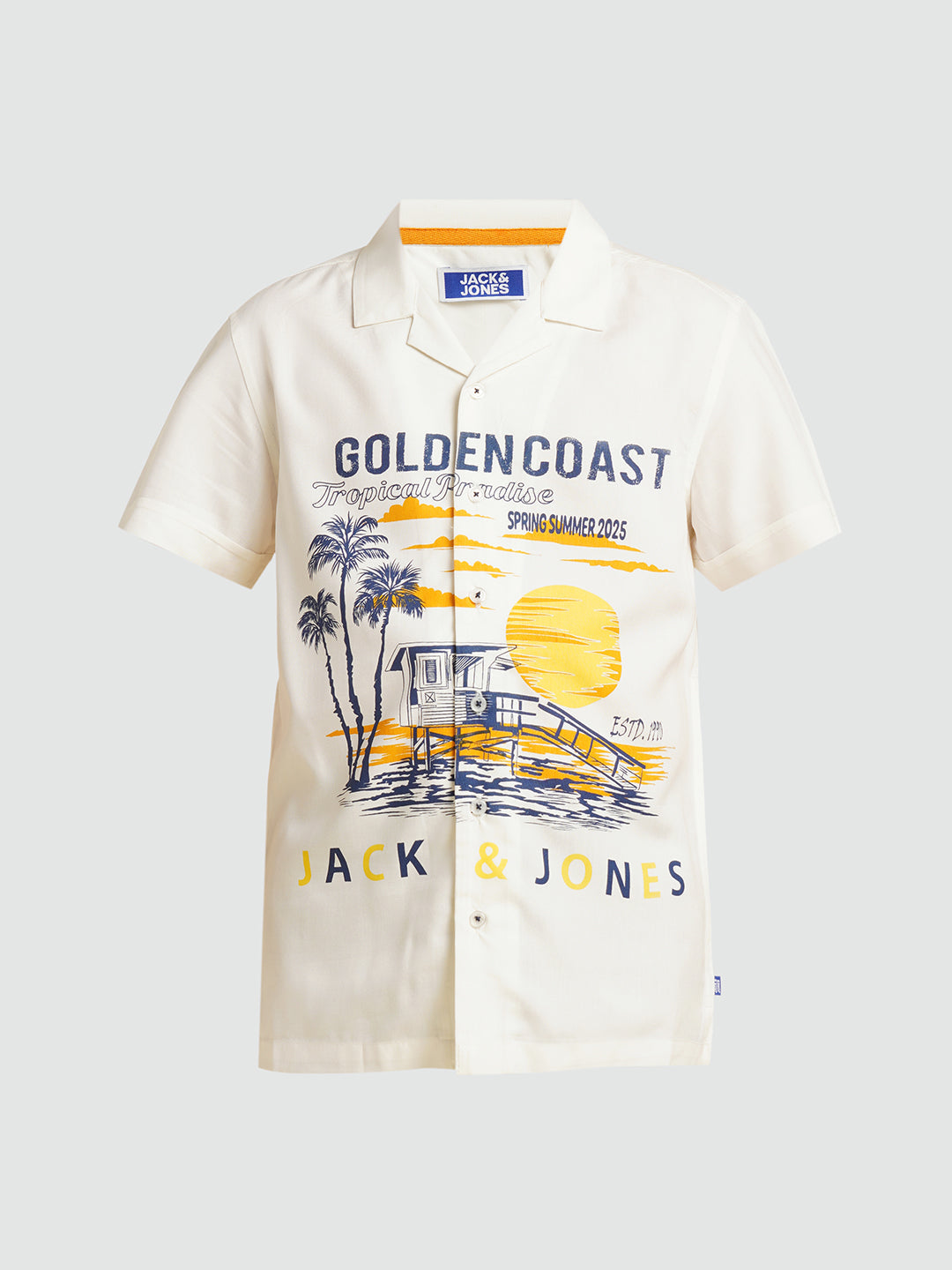 Boys White Printed Viscose Shirt