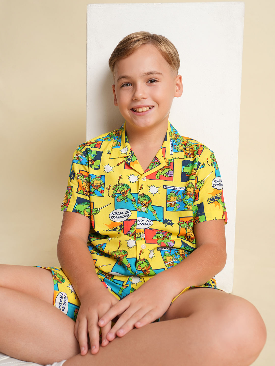 Boys Yellow Ninja Turtles Print Co-ord Set Shirt - 4/5Y