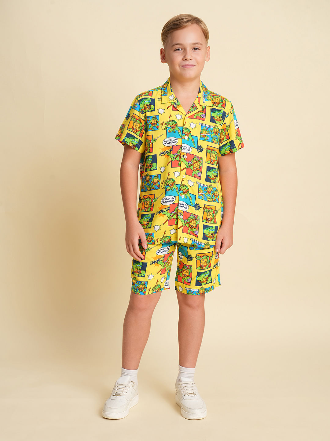Boys Yellow Ninja Turtles Print Co-ord Set Shirt