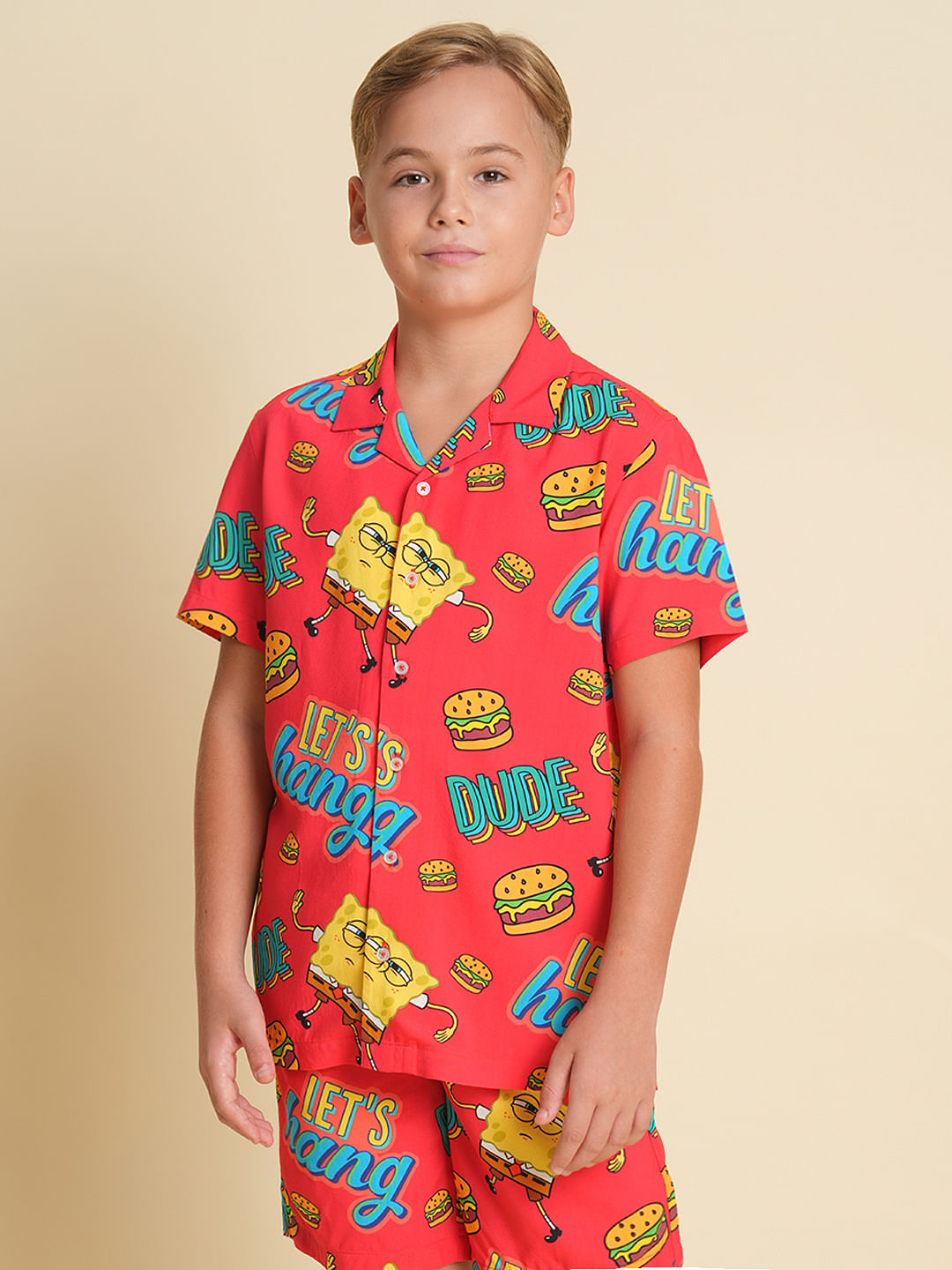 Boys Red SpongeBob Print Co-ord Set Shirt