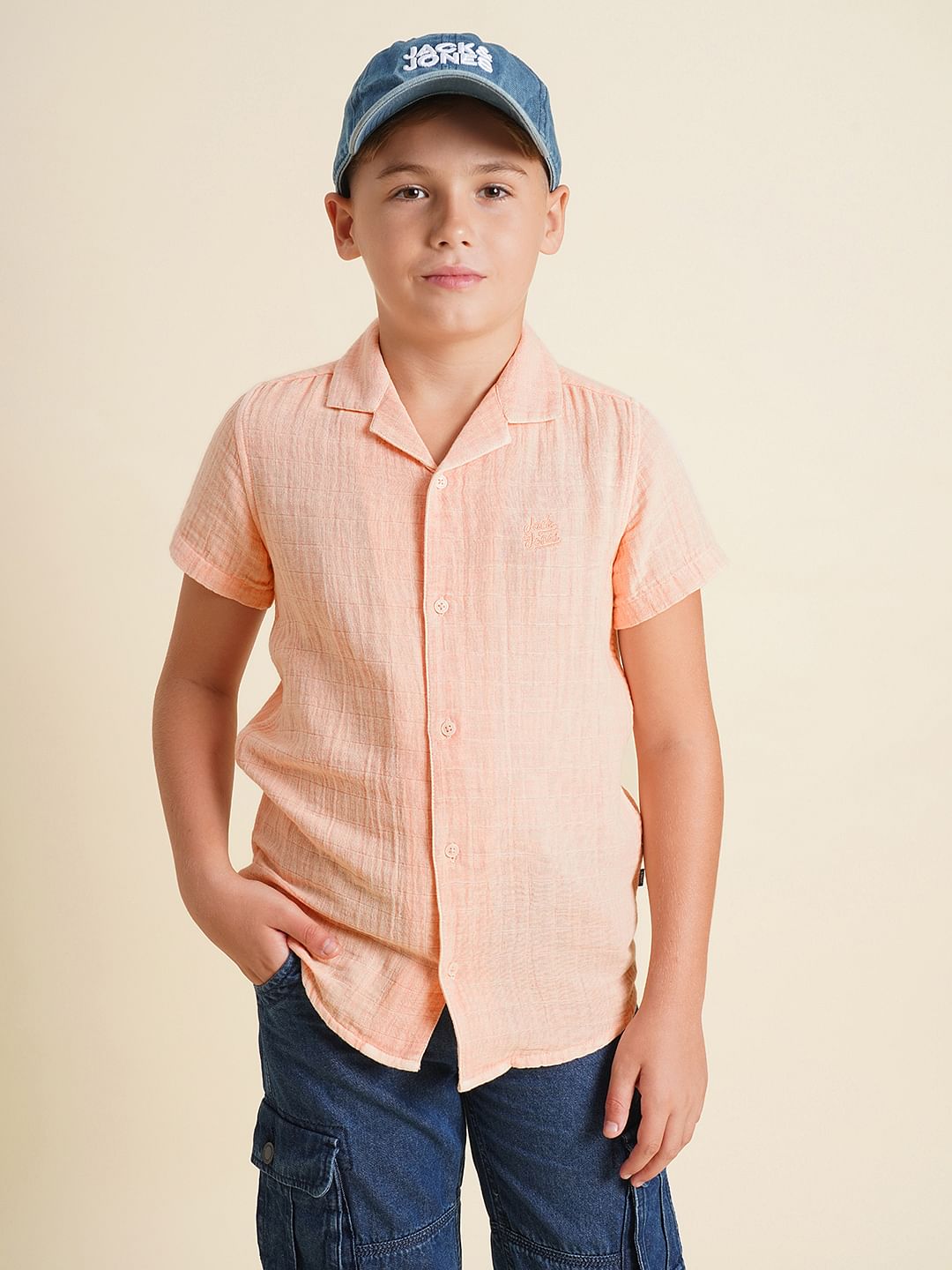 Boys Pink Cotton Resort Collar Shirt