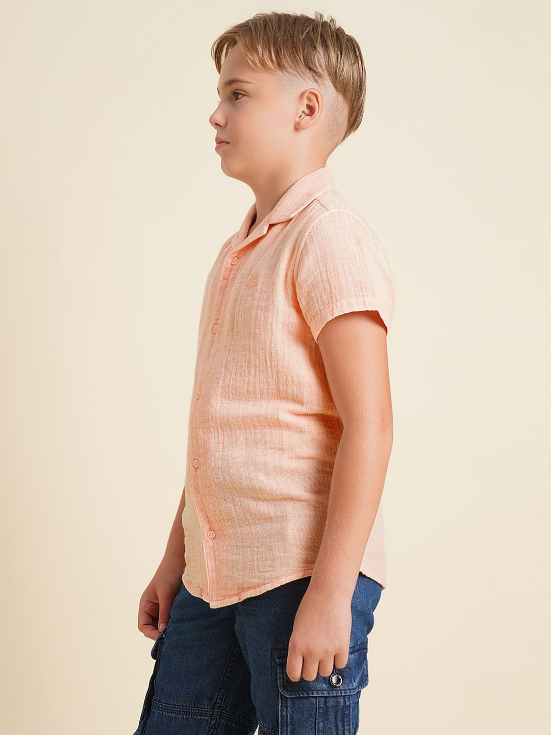 Boys Pink Cotton Resort Collar Shirt