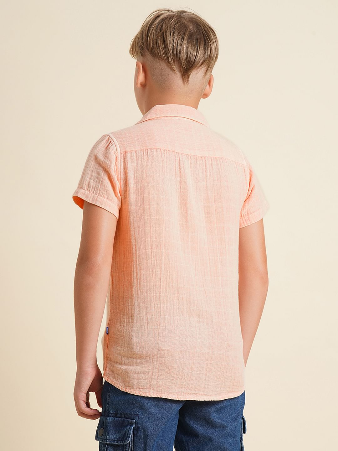 Boys Pink Cotton Resort Collar Shirt