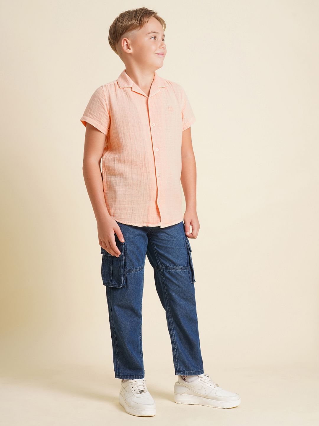 Boys Pink Cotton Resort Collar Shirt