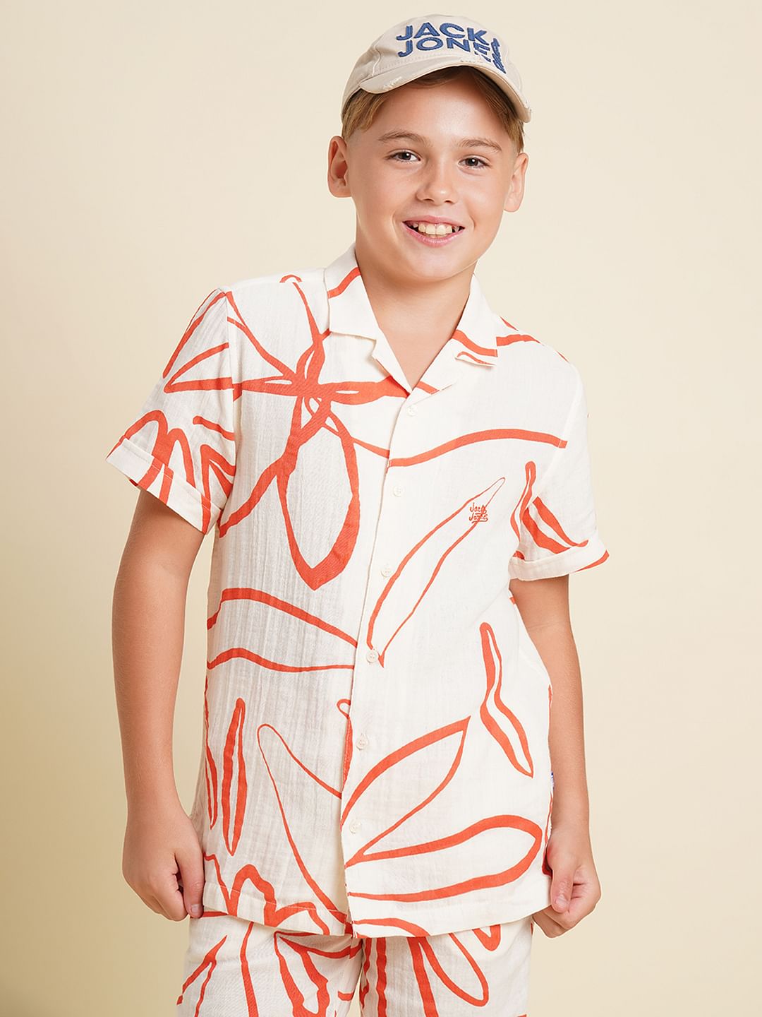 Boys White Printed Co-ord Set Shirt - 4/5Y