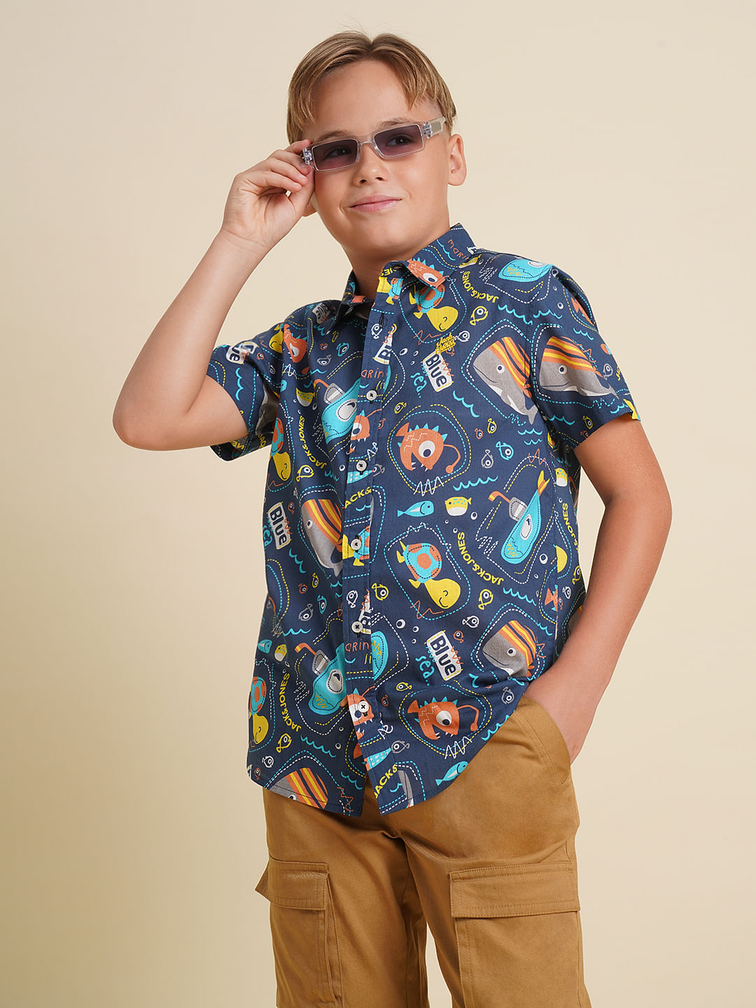 Boys Blue Gamer Print Cotton Shirt - 4/5Y