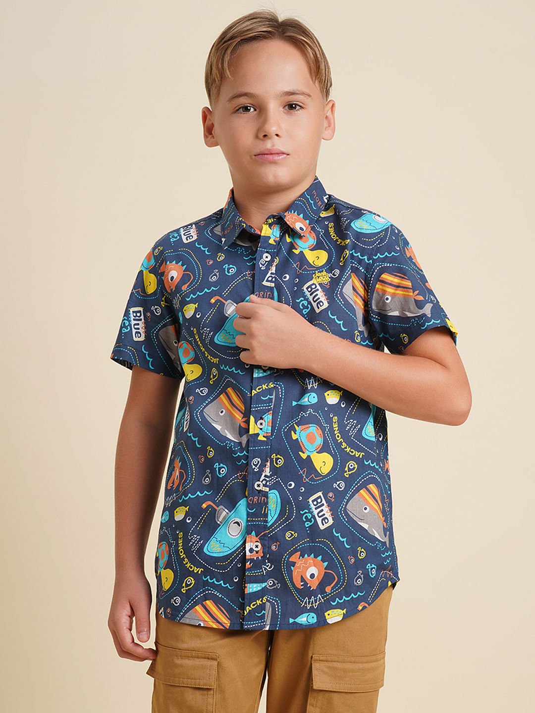 Boys Blue Gamer Print Cotton Shirt