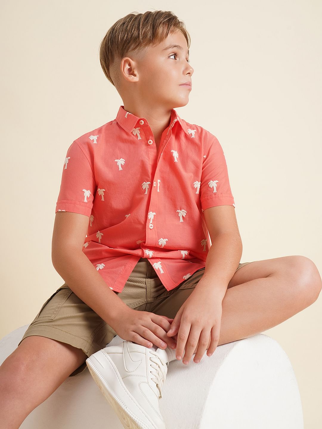 Boys Coral Embroidered Print Shirt
