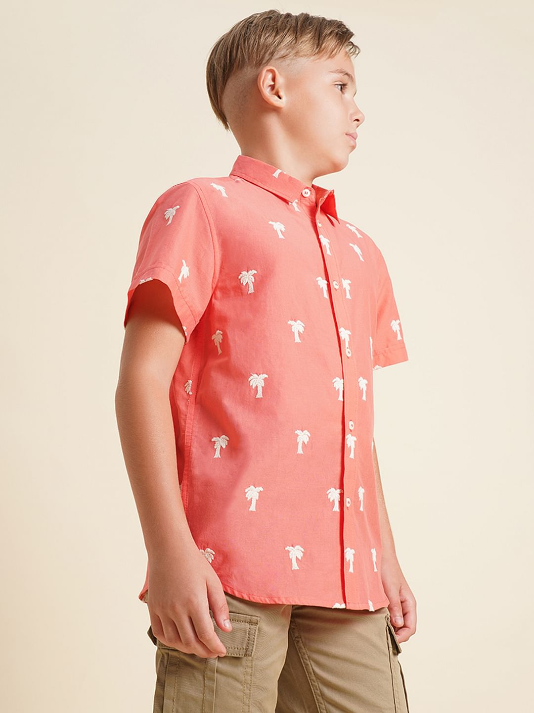 Boys Coral Embroidered Print Shirt