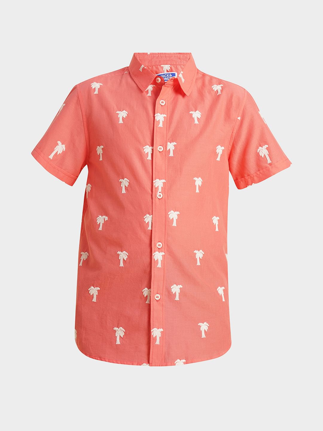 Boys Coral Embroidered Print Shirt