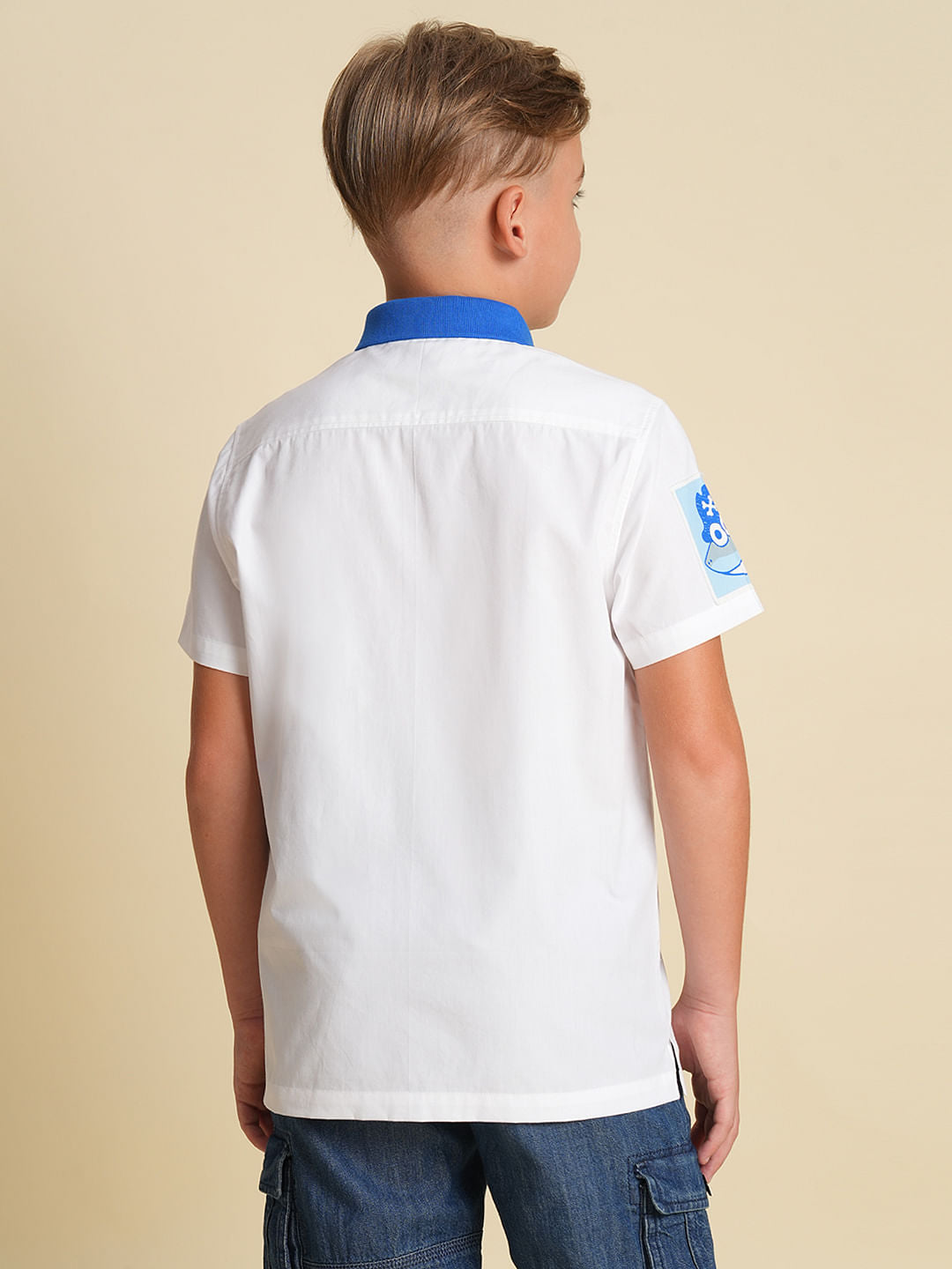 Boys White Printed Cotton Shirt