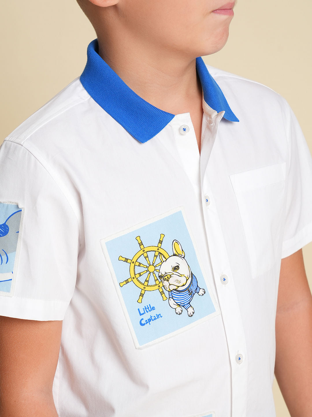 Boys White Printed Cotton Shirt