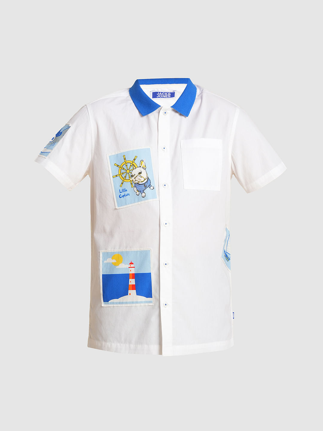 Boys White Printed Cotton Shirt