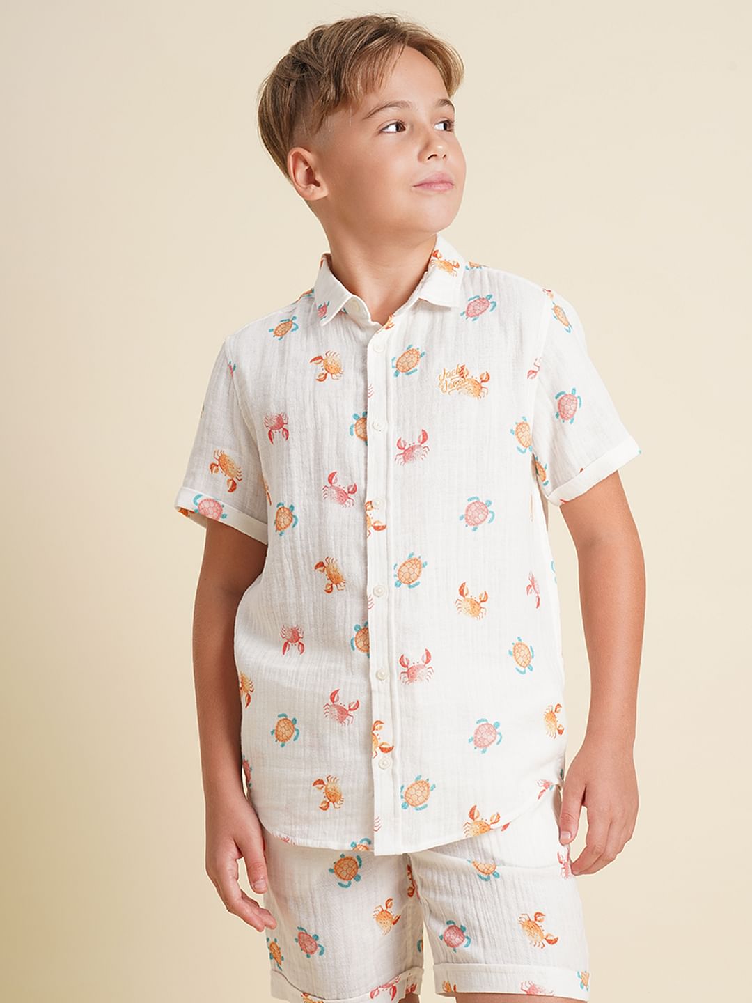 Boys White Printed Co-ord Set Shirt