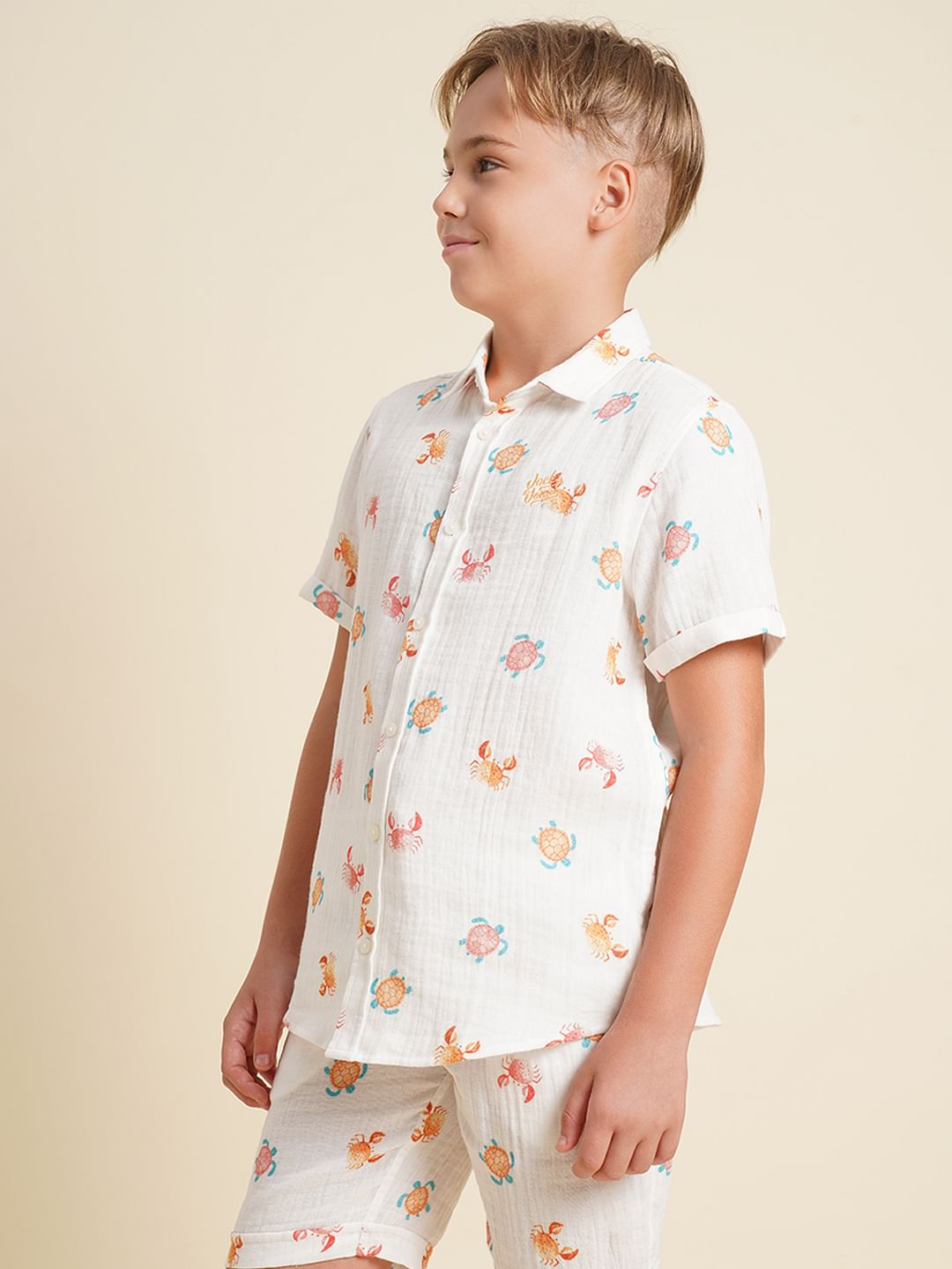 Boys White Printed Co-ord Set Shirt