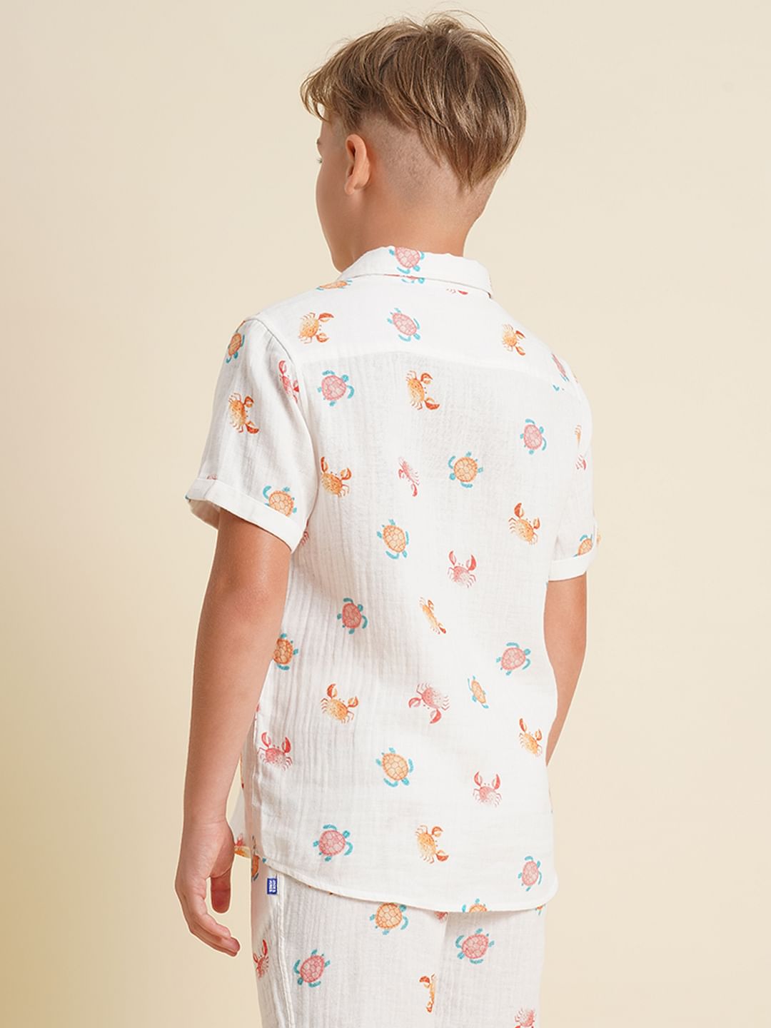 Boys White Printed Co-ord Set Shirt