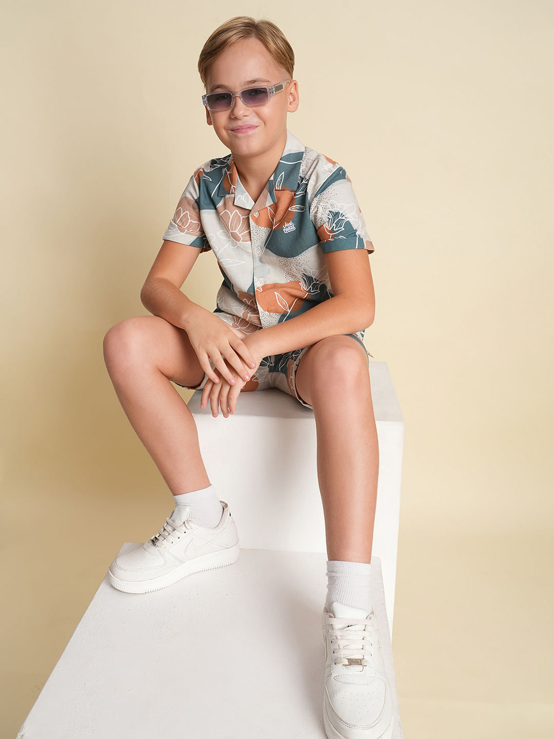 Boys Green Printed Co-ord Set Shirt