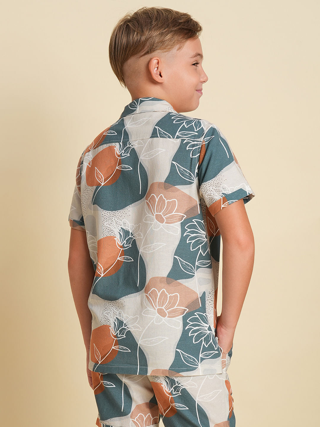 Boys Green Printed Co-ord Set Shirt