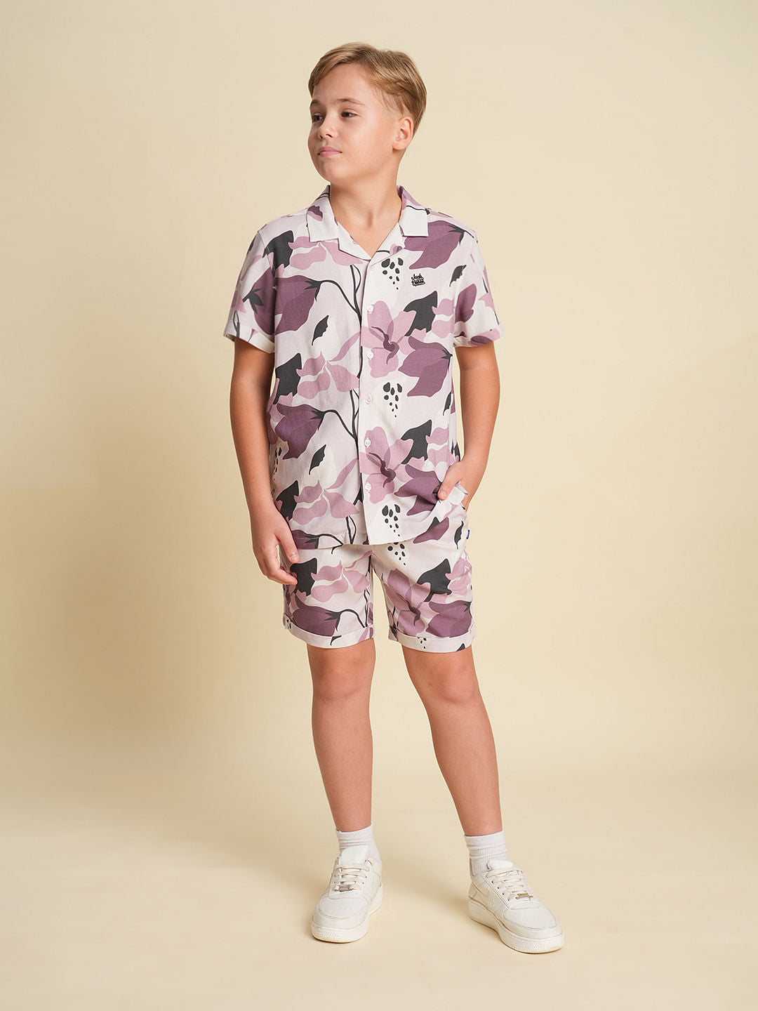 Boys Brown Printed Co-ord Set Shirt