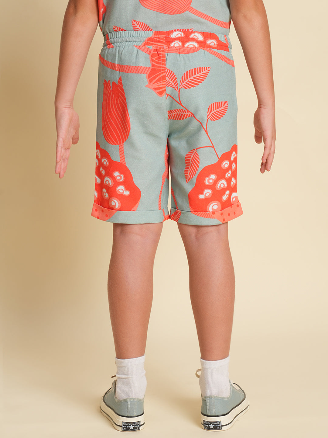 Boys Cotton-Linen Tropical Print Resort Collar Shirt - Pool Blue