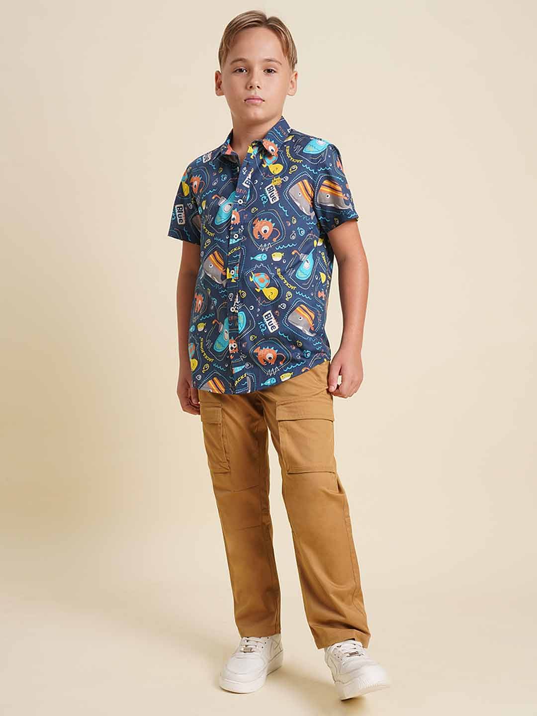 Boys Brown Mid Rise Cotton Casual Pants