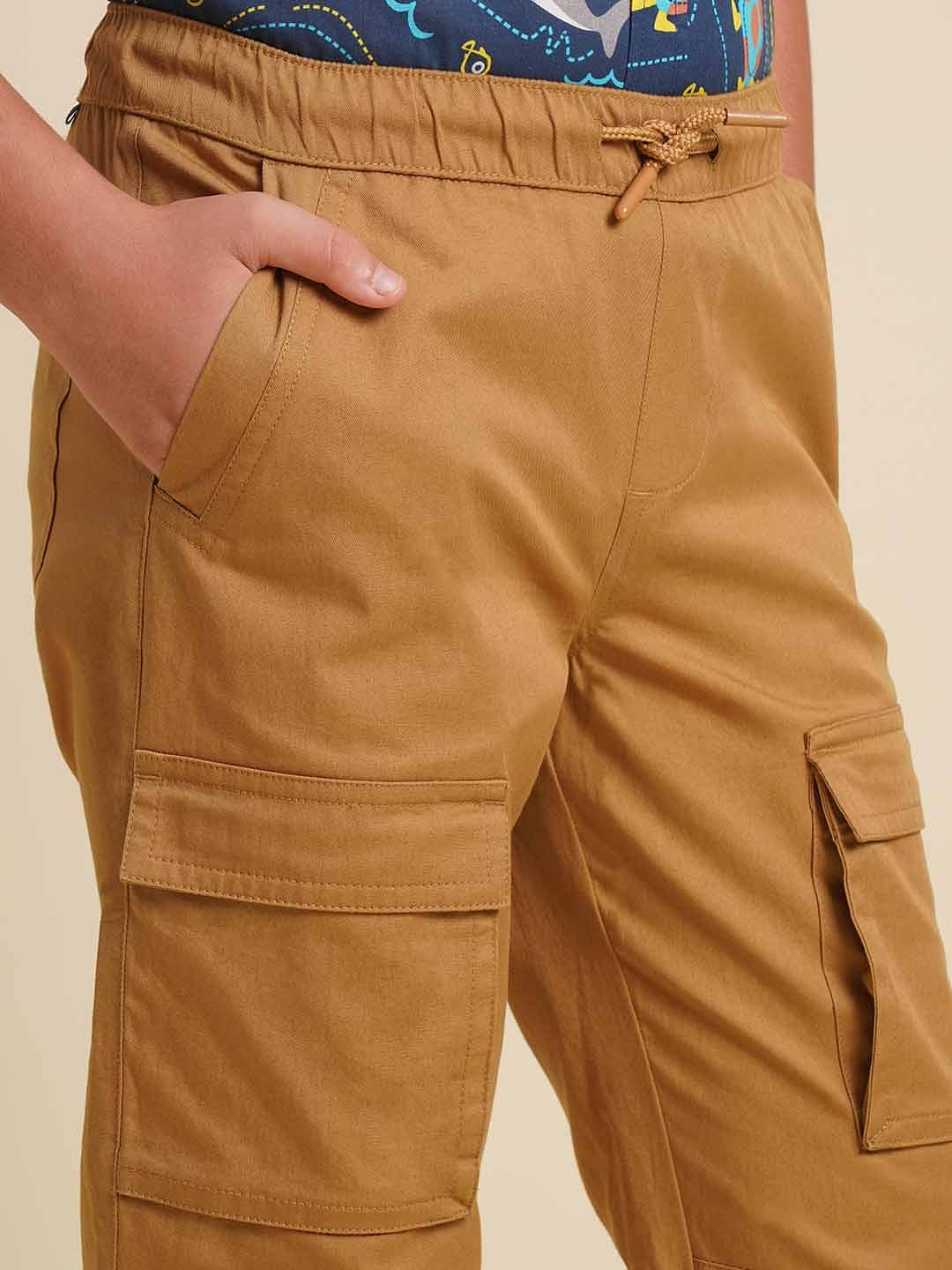 Boys Brown Mid Rise Cotton Casual Pants