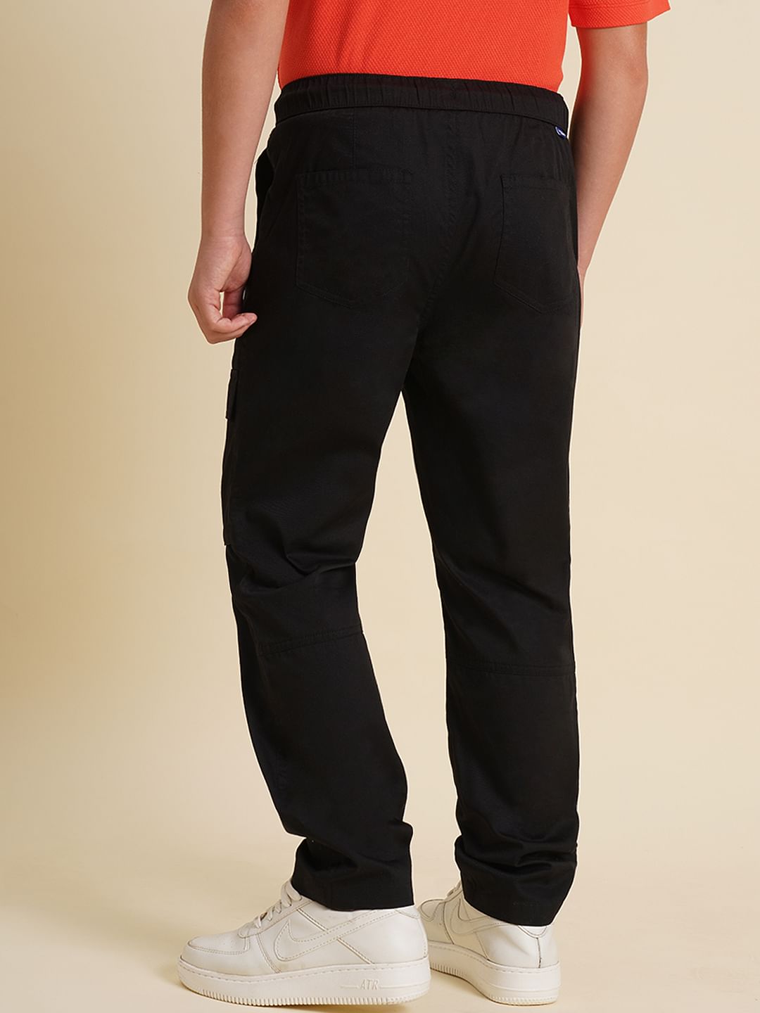 Boys Black Mid Rise Cotton Pants