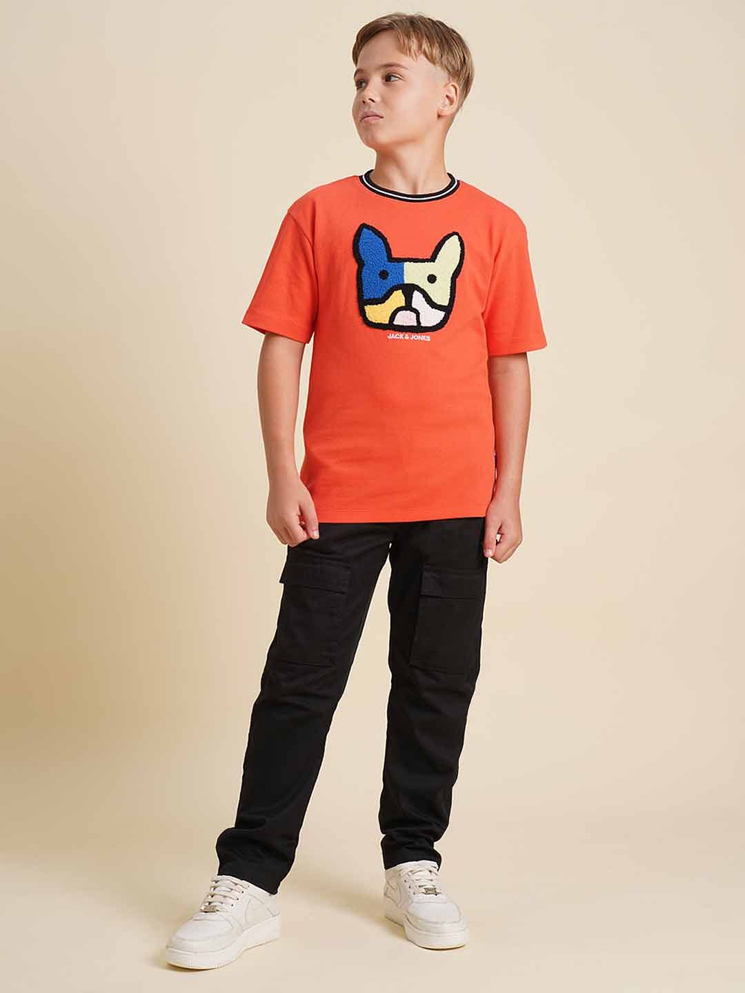 Boys Black Mid Rise Cotton Pants