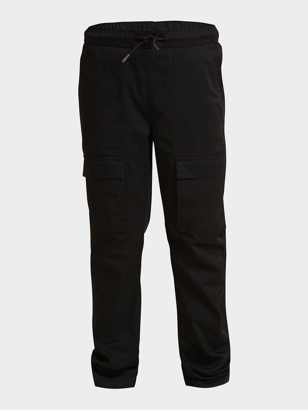 Boys Black Mid Rise Cotton Pants