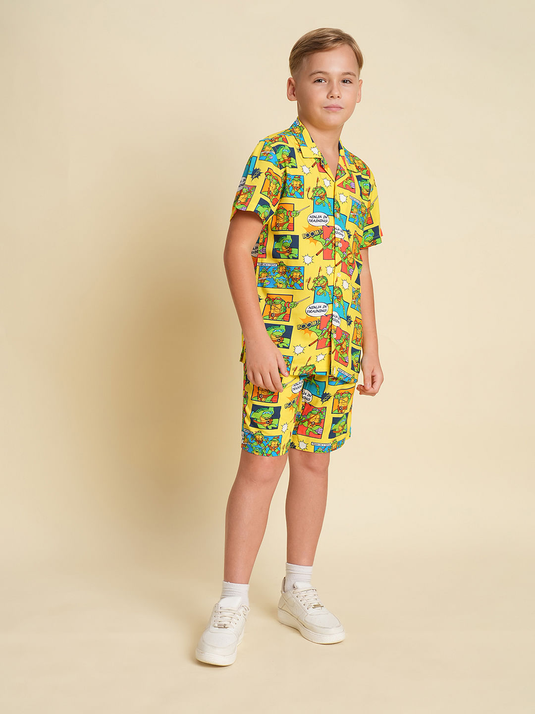 Boys Yellow Ninja Turtles Print Co-ord Set Shorts