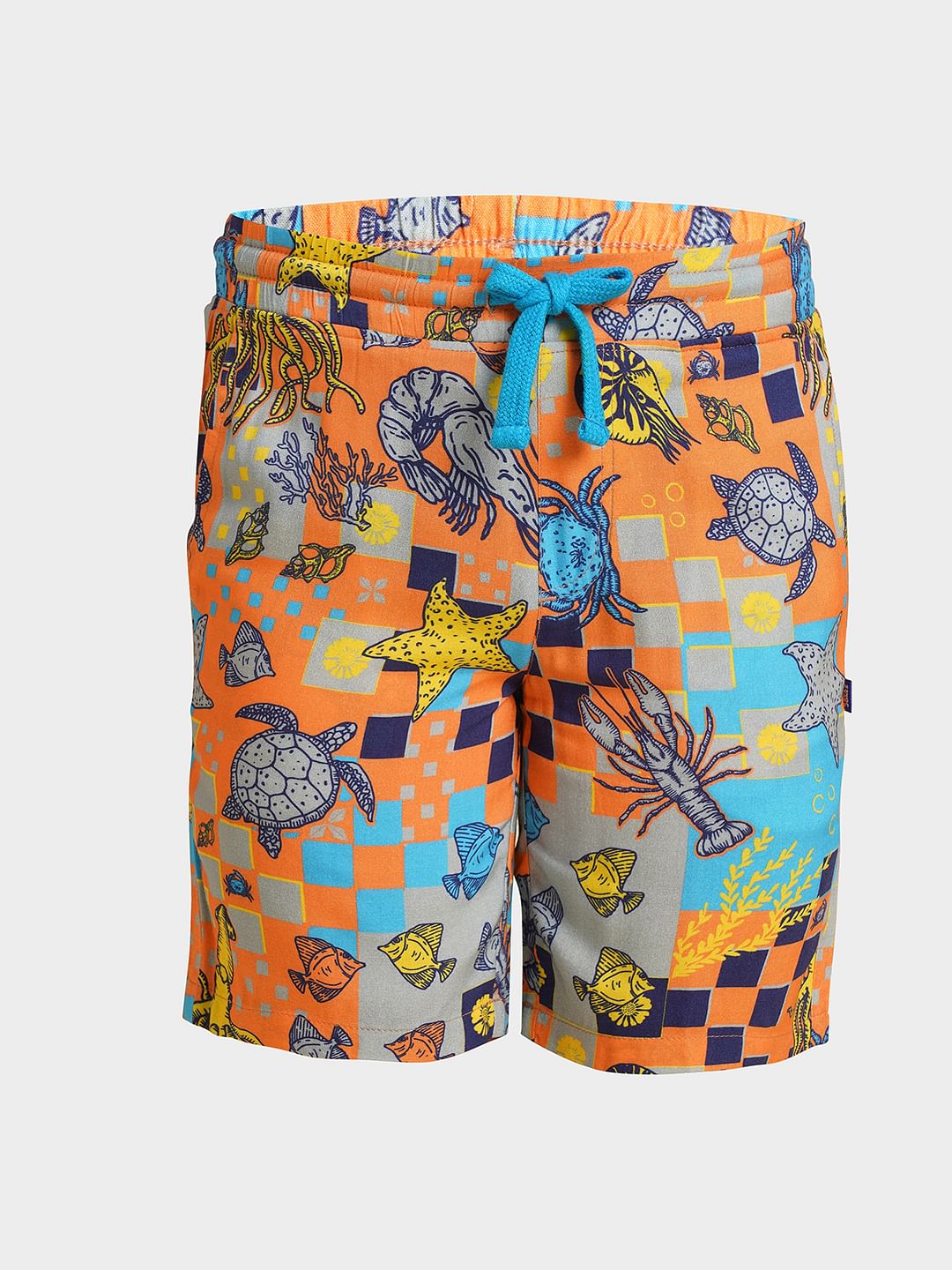 Boys Orange Printed Co-ord Set Shorts