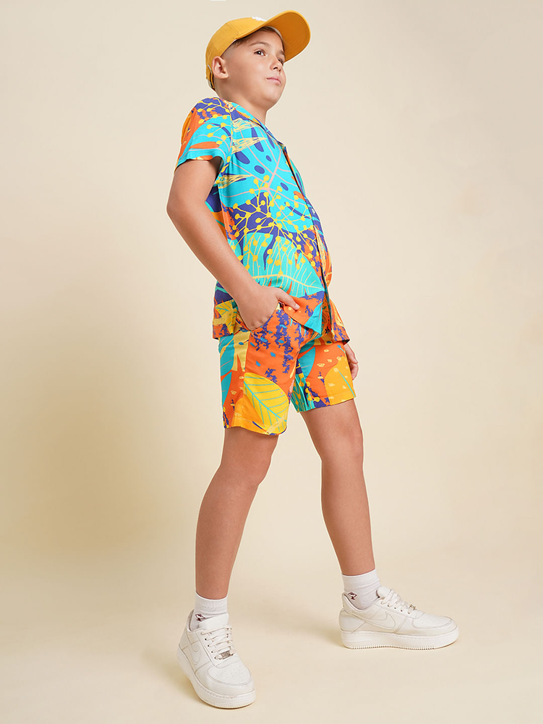 Boys Orange Printed Viscose Co-ord Set Shorts - 4/5Y