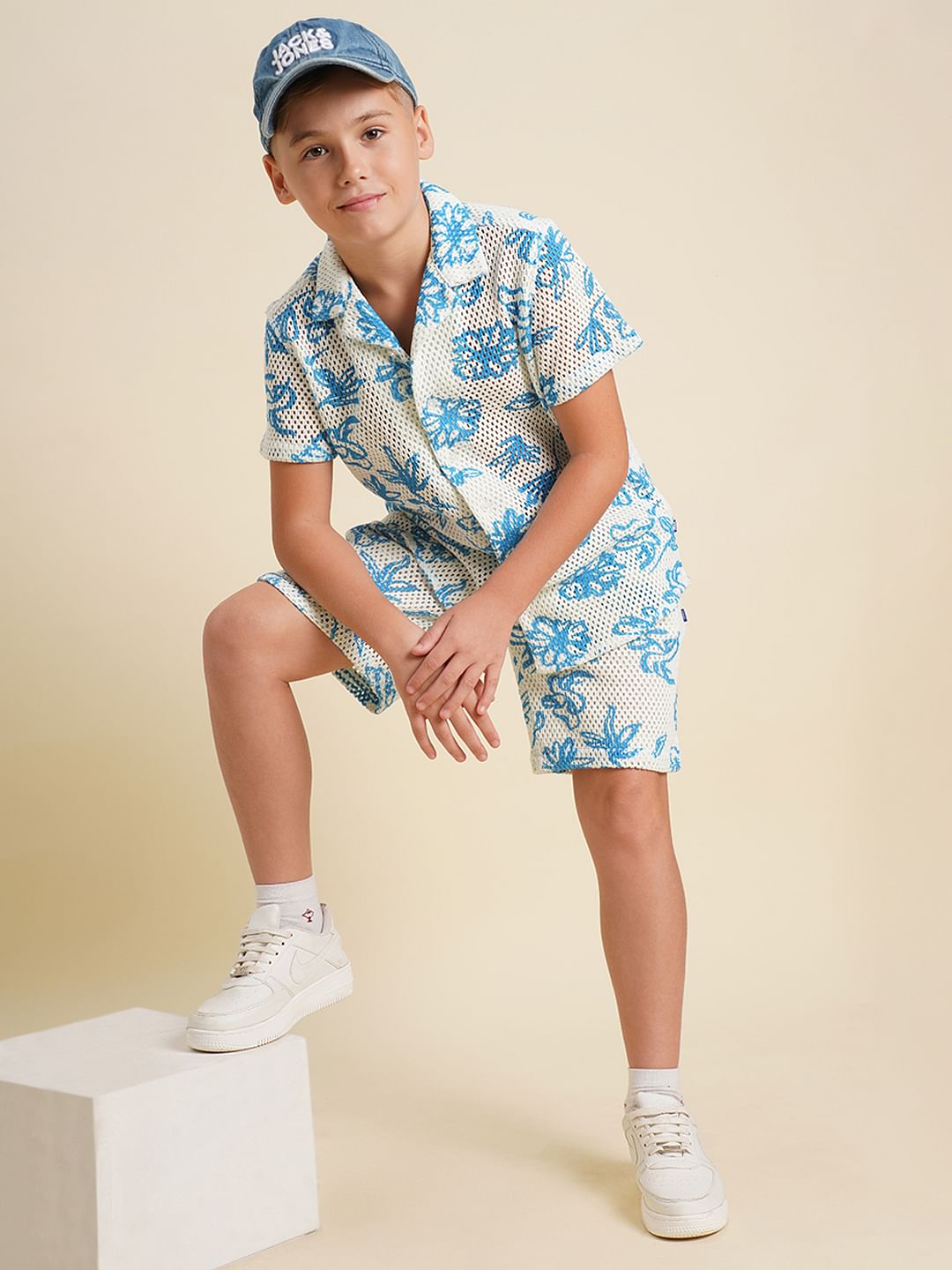 Boys Blue Printed Cotton Shorts - 4/5Y