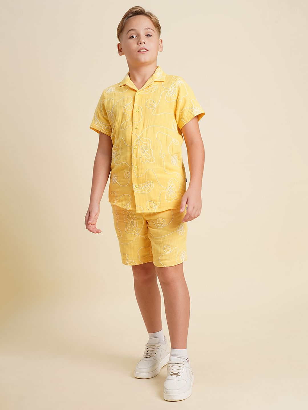 Boys Yellow Embroidered Co-ord Set Shorts