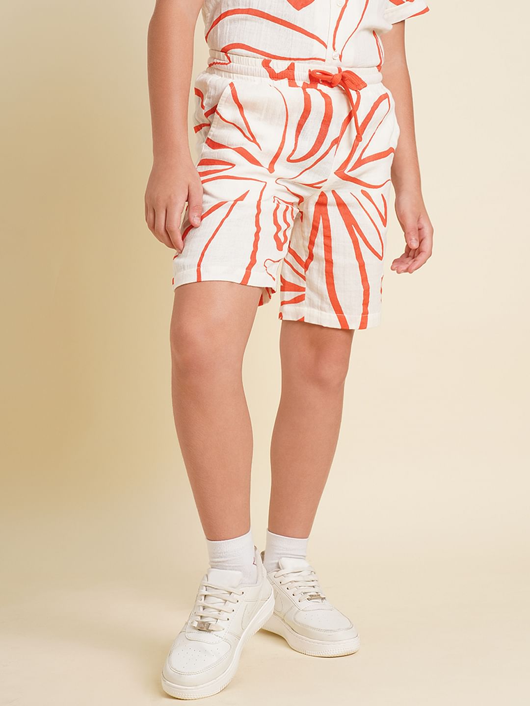 Boys White Printed Co-ord Set Shorts