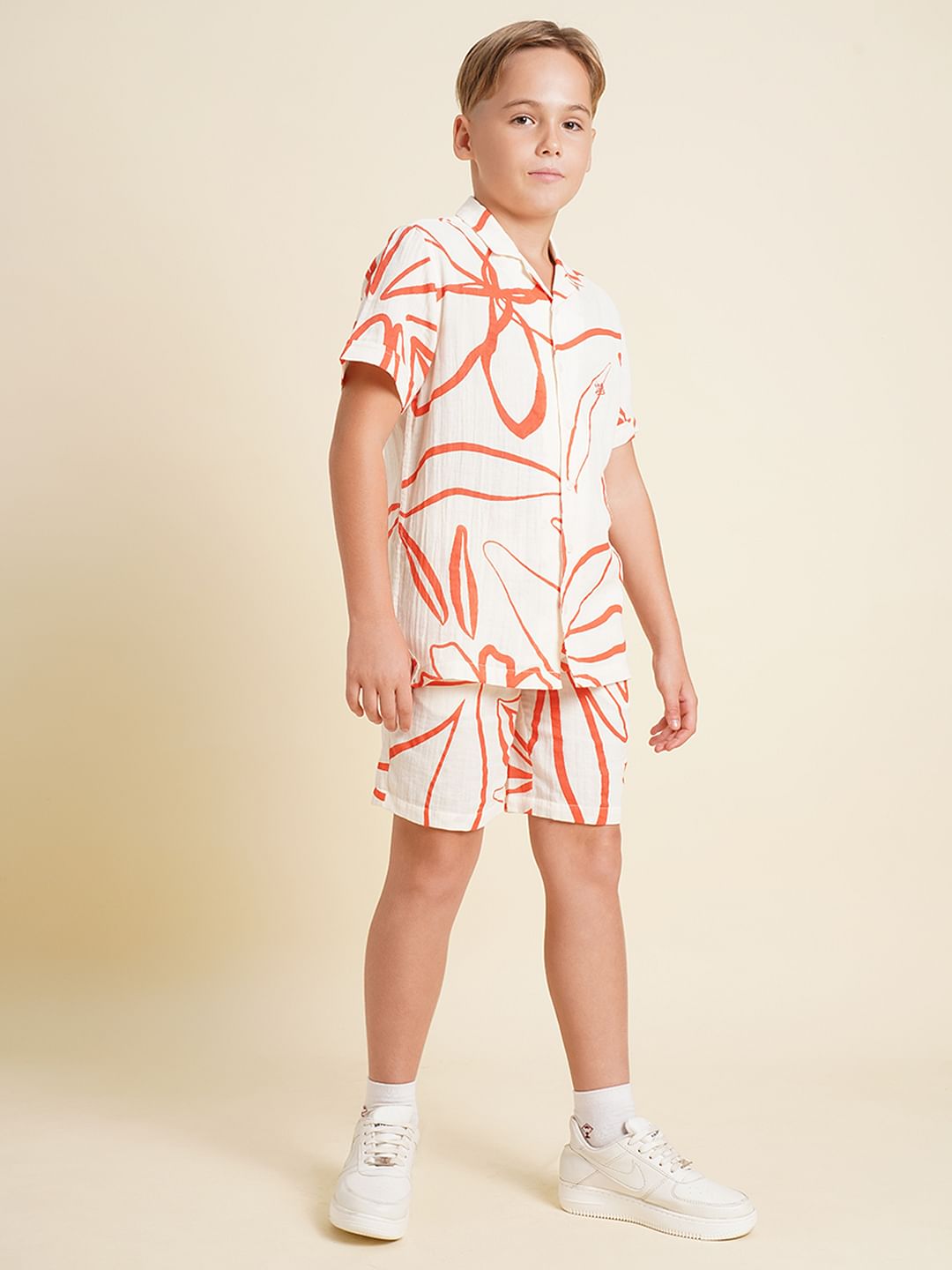 Boys White Printed Co-ord Set Shorts
