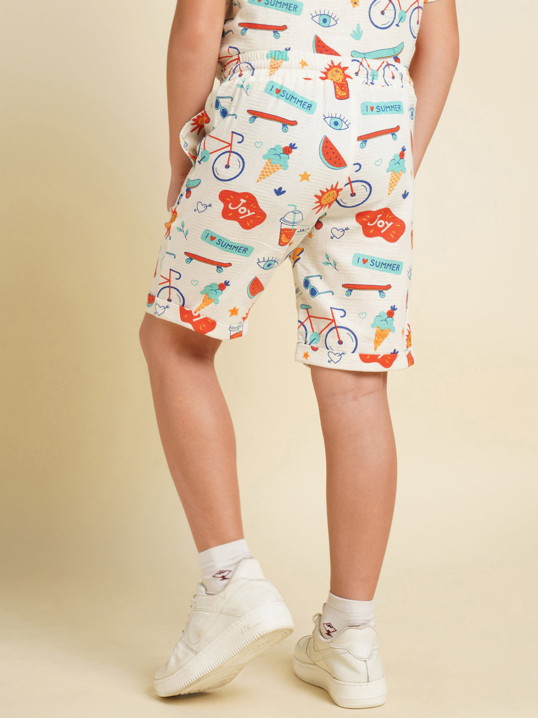 JACK&JONES JUNIOR Boys White Printed Co-ord Set Shorts