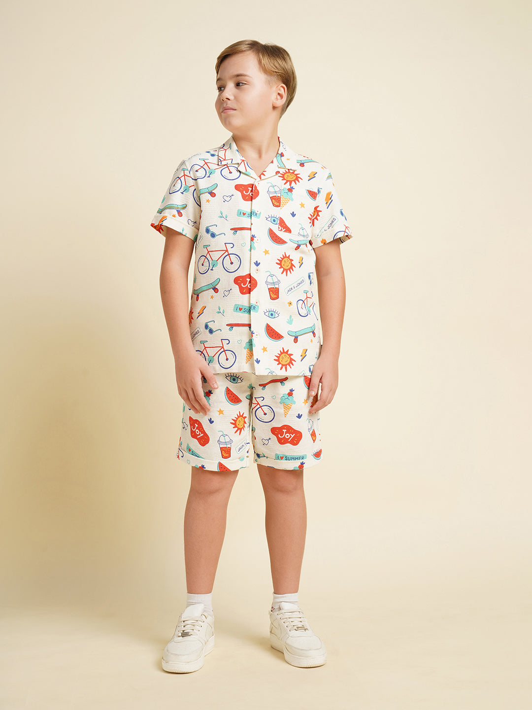 JACK&JONES JUNIOR Boys White Printed Co-ord Set Shorts