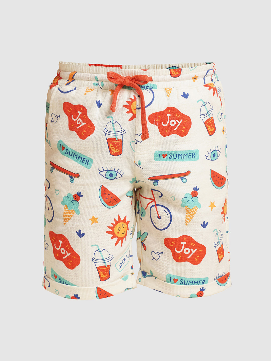 JACK&JONES JUNIOR Boys White Printed Co-ord Set Shorts