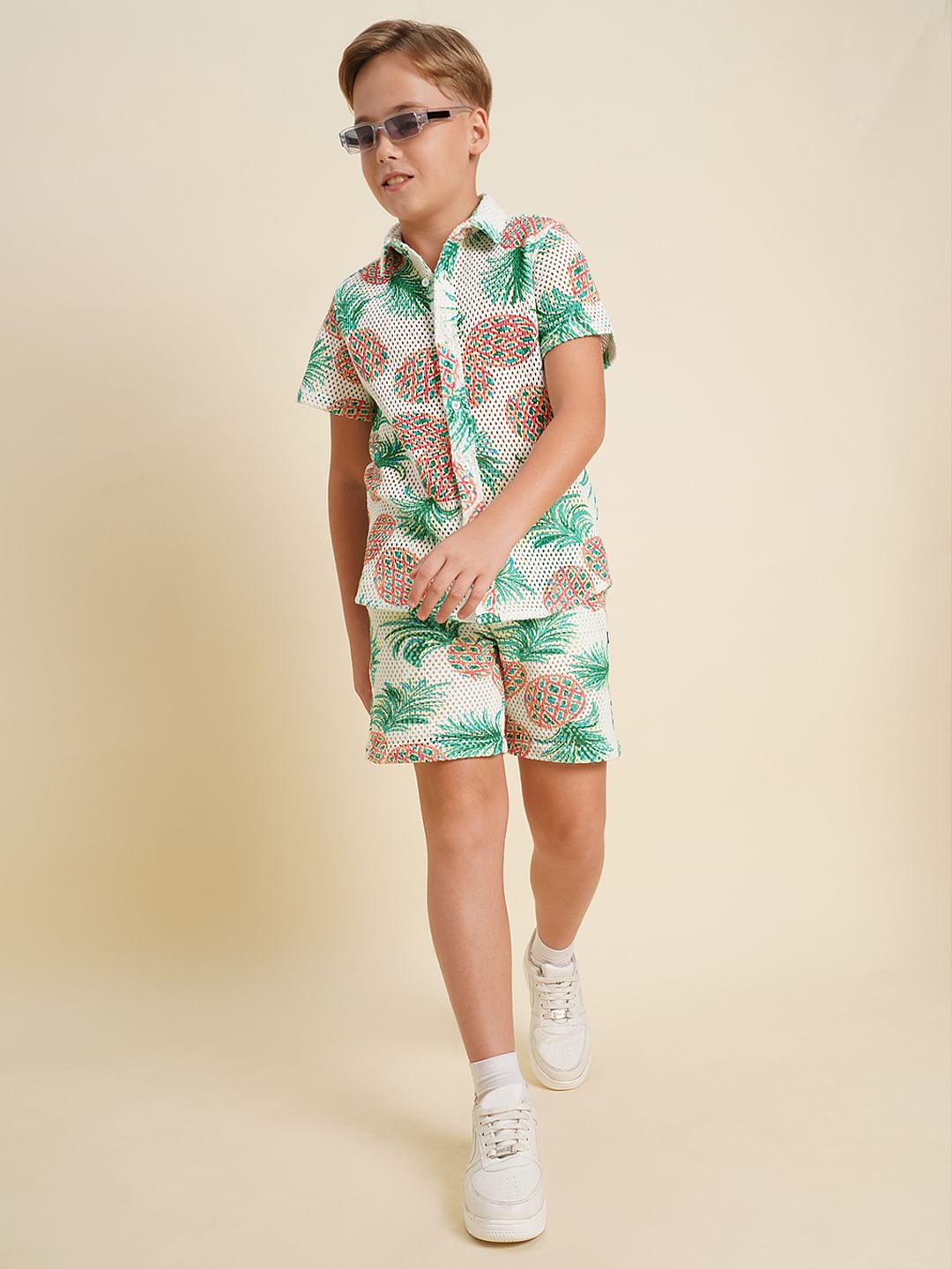 Boys White Pineapple Print Co-ord Set Shorts - 4/5Y