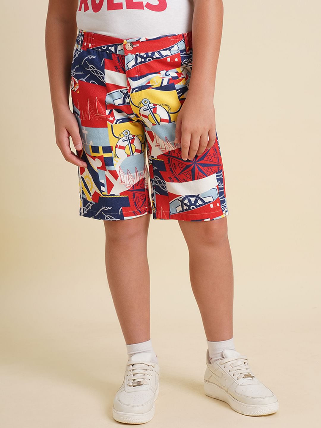Boys White Sailor Print Shorts