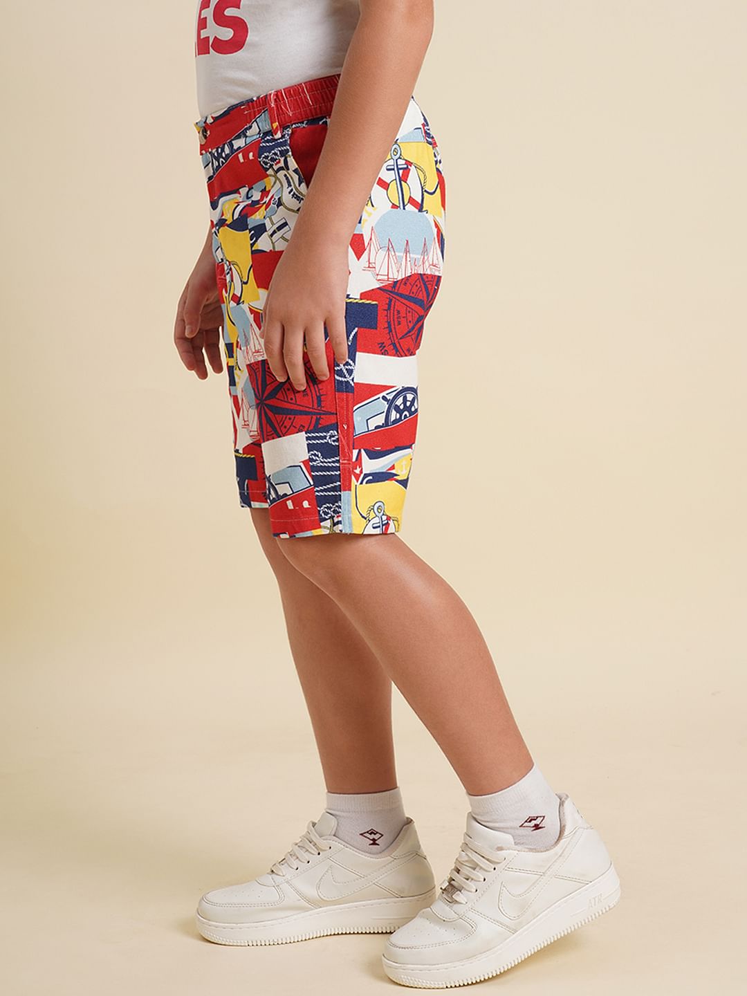Boys White Sailor Print Shorts