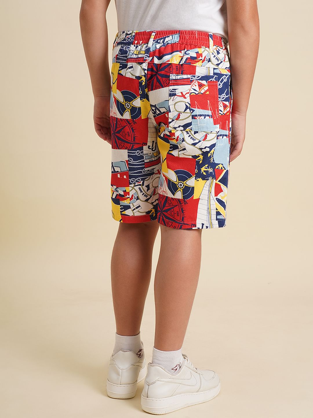 Boys White Sailor Print Shorts