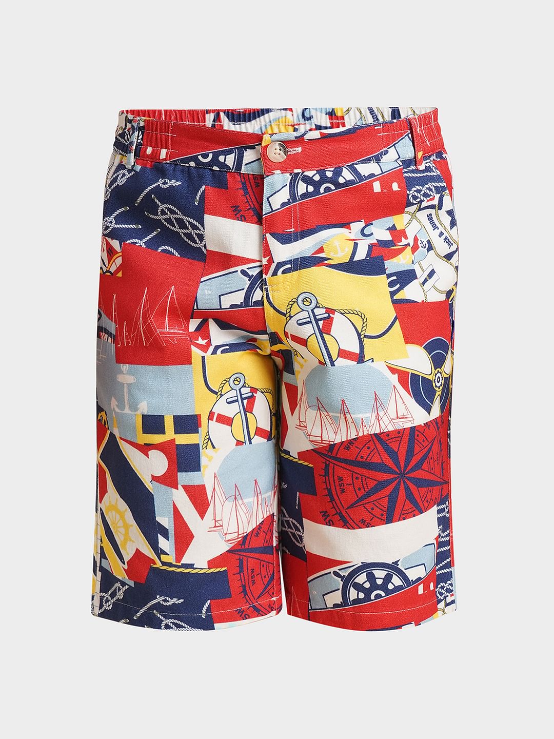 Boys White Sailor Print Shorts