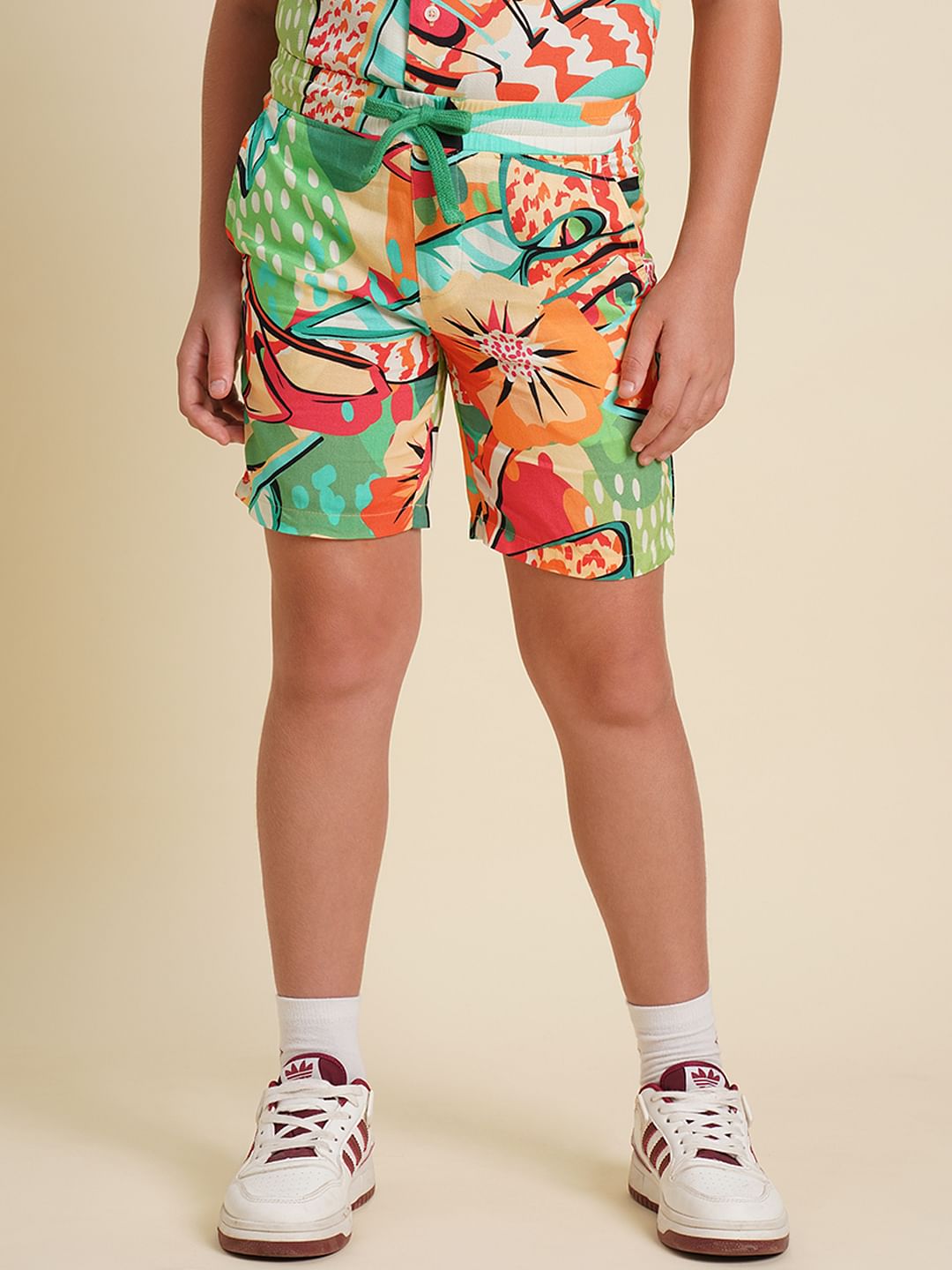 Boys Green Printed Co-ord Set Shorts