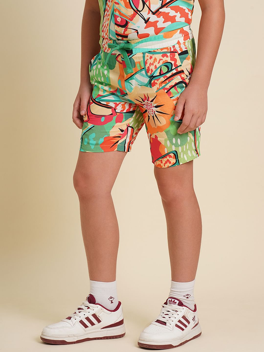 Boys Green Printed Co-ord Set Shorts