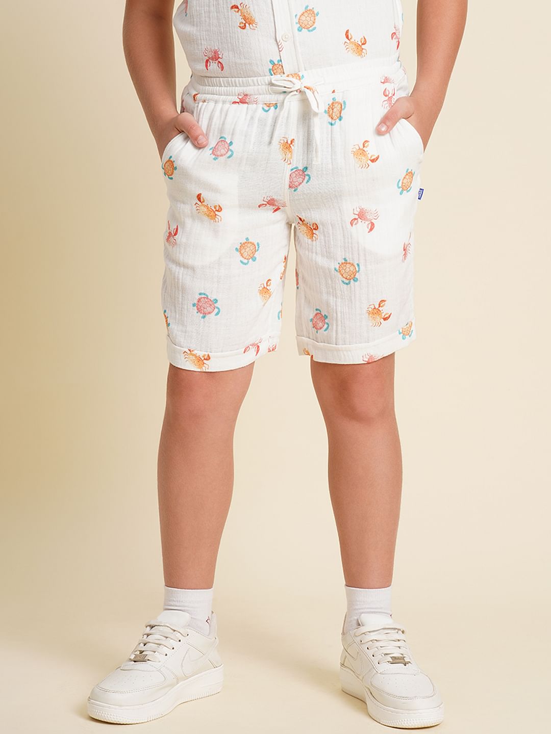 Boys White Printed Co-ord Set Shorts