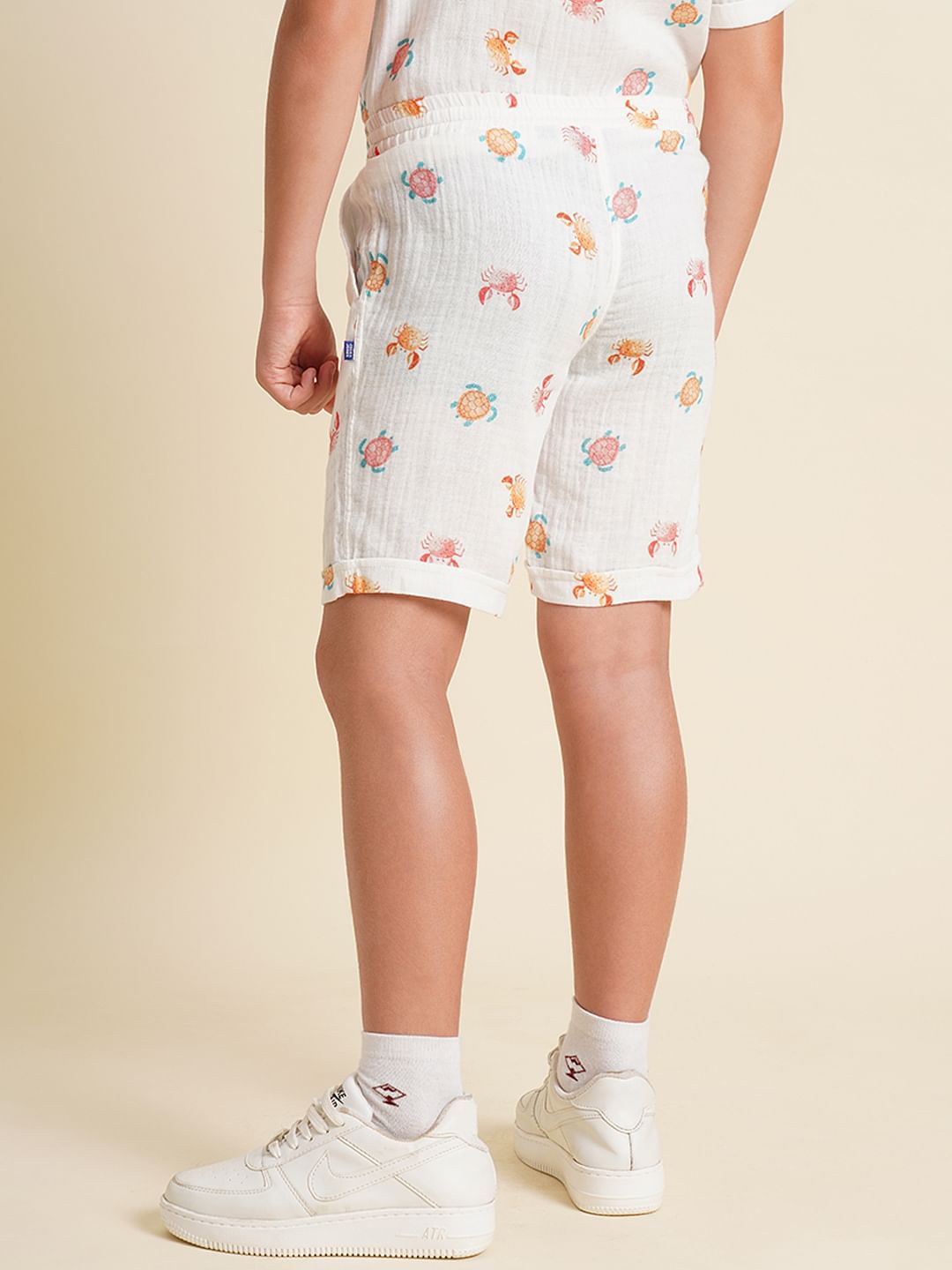 Boys White Printed Co-ord Set Shorts
